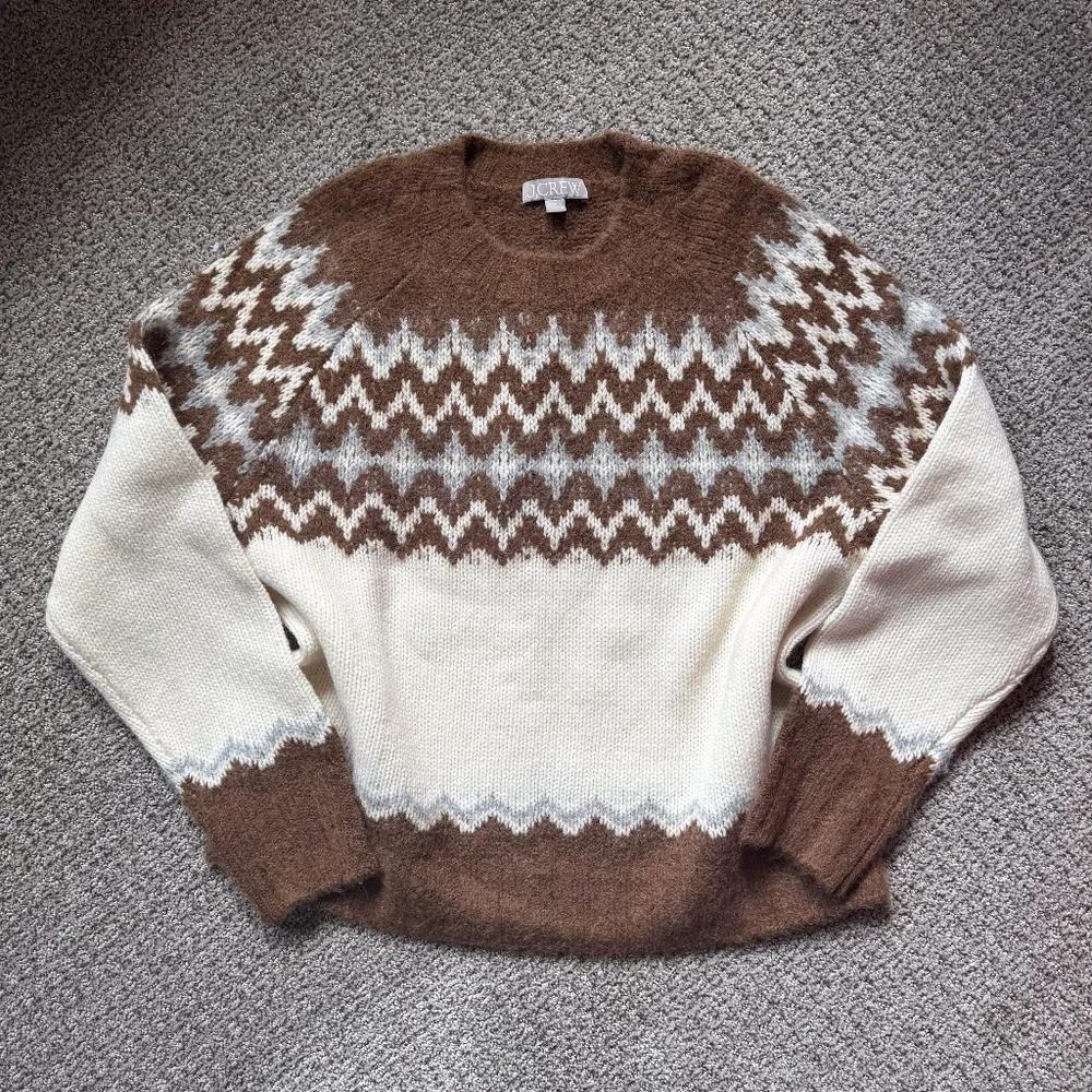 J, Crew Fair Isle Crewneck Sweater in Brushed Yarn